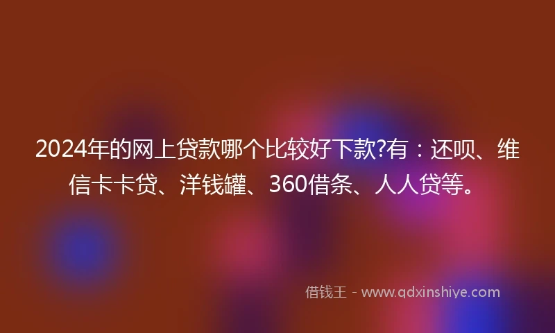 2024年的网上贷款哪个比较好下款?有：还呗、维信卡卡贷、洋钱罐、360借条、人人贷等。