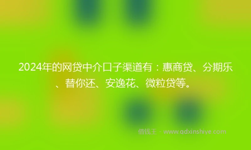 2024年的网贷中介口子渠道有：惠商贷、分期乐、替你还、安逸花、微粒贷等。