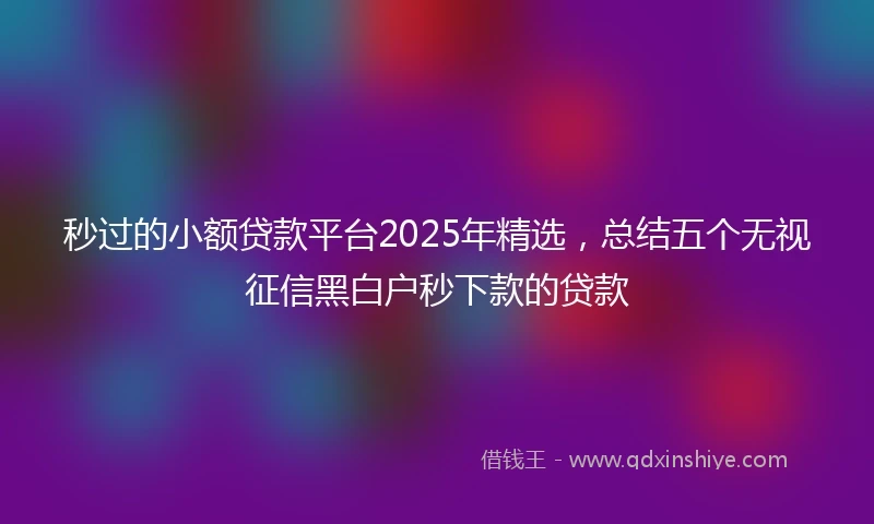 秒过的小额贷款平台2025年精选，总结五个无视征信黑白户秒下款的贷款