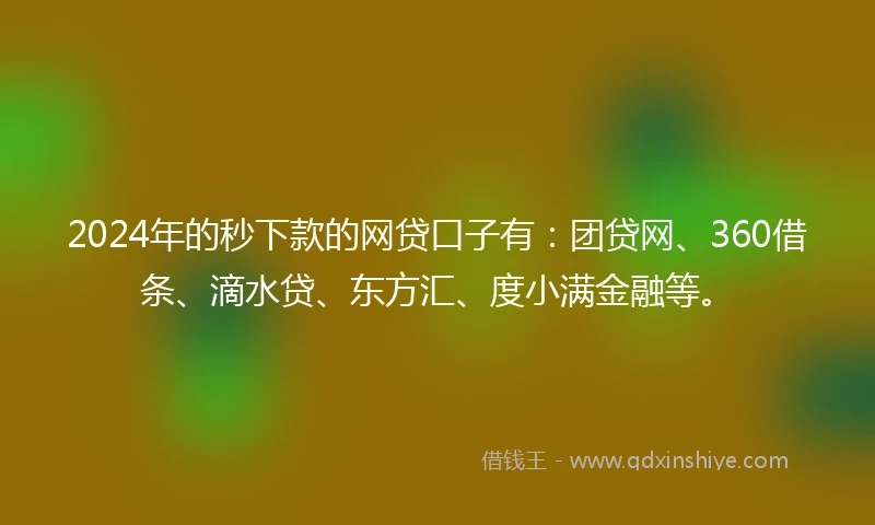 2024年的秒下款的网贷口子有：团贷网、360借条、滴水贷、东方汇、度小满金融等。