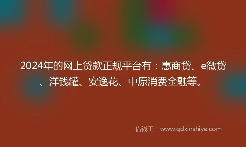 2024年的网上贷款正规平台有：惠商贷、e微贷、洋钱罐、安逸花、中原消费金融等。