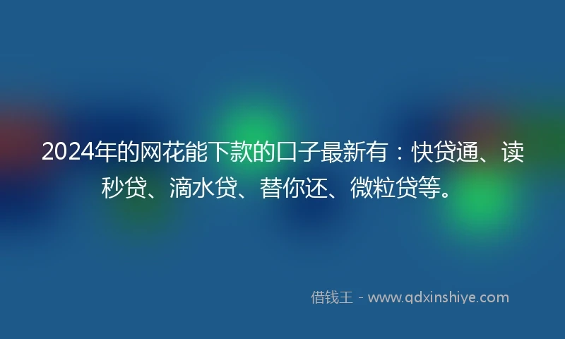 2024年的网花能下款的口子最新有：快贷通、读秒贷、滴水贷、替你还、微粒贷等。