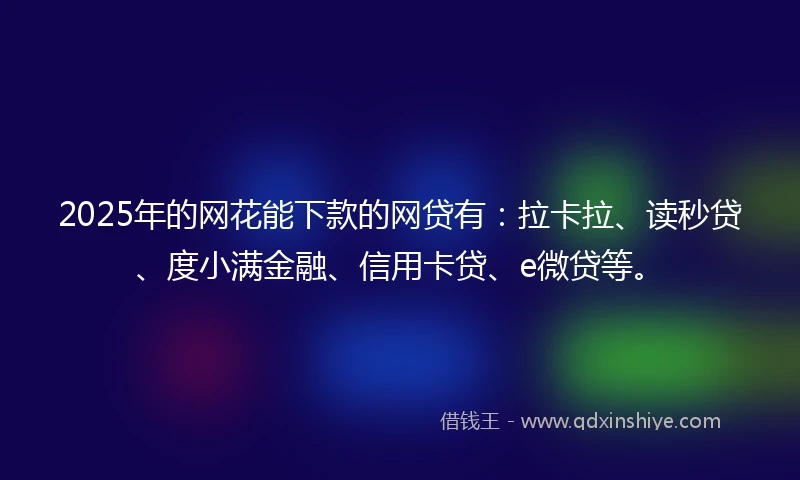 2025年的网花能下款的网贷有：拉卡拉、读秒贷、度小满金融、信用卡贷、e微贷等。