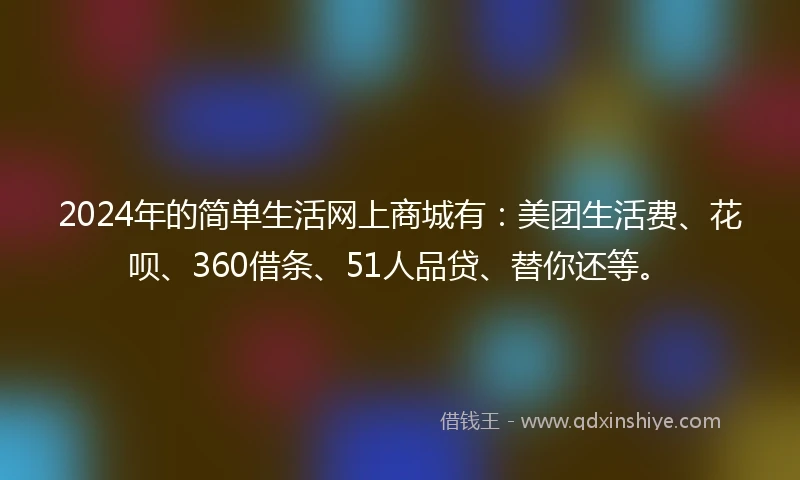 2024年的简单生活网上商城有：美团生活费、花呗、360借条、51人品贷、替你还等。
