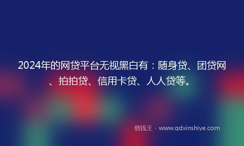 2024年的网贷平台无视黑白有：随身贷、团贷网、拍拍贷、信用卡贷、人人贷等。