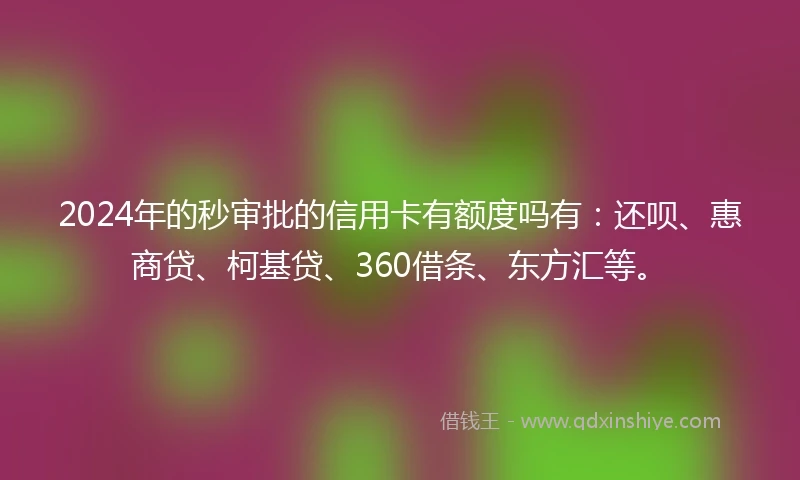 2024年的秒审批的信用卡有额度吗有：还呗、惠商贷、柯基贷、360借条、东方汇等。