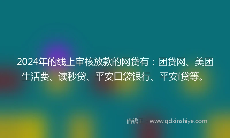 2024年的线上审核放款的网贷有：团贷网、美团生活费、读秒贷、平安口袋银行、平安i贷等。