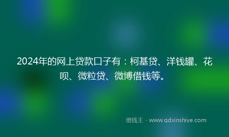 2024年的网上贷款口子有：柯基贷、洋钱罐、花呗、微粒贷、微博借钱等。