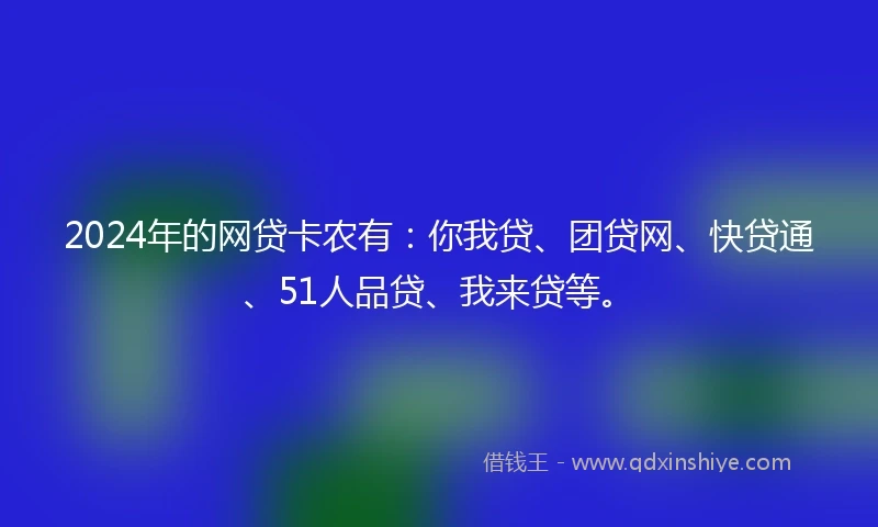 2024年的网贷卡农有：你我贷、团贷网、快贷通、51人品贷、我来贷等。