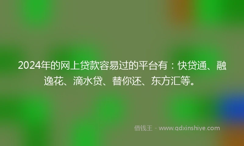 2024年的网上贷款容易过的平台有：快贷通、融逸花、滴水贷、替你还、东方汇等。