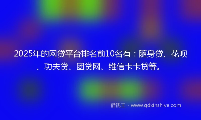2025年的网贷平台排名前10名有：随身贷、花呗、功夫贷、团贷网、维信卡卡贷等。