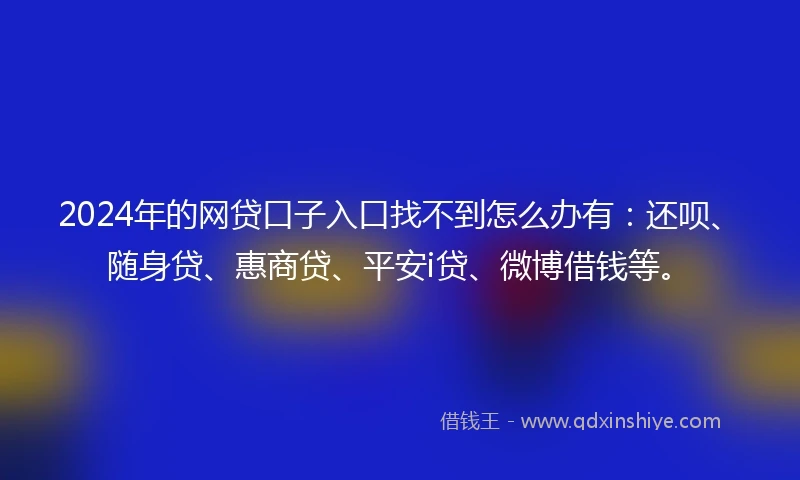 2024年的网贷口子入口找不到怎么办有：还呗、随身贷、惠商贷、平安i贷、微博借钱等。