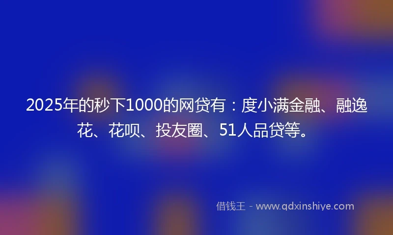 2025年的秒下1000的网贷有：度小满金融、融逸花、花呗、投友圈、51人品贷等。