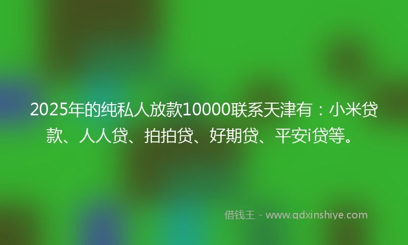 2025年的纯私人放款10000联系天津有：小米贷款、人人贷、拍拍贷、好期贷、平安i贷等。