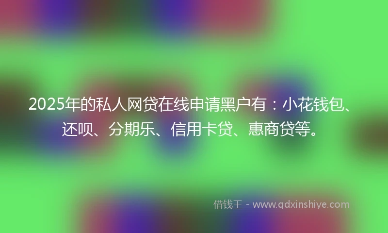 2025年的私人网贷在线申请黑户有：小花钱包、还呗、分期乐、信用卡贷、惠商贷等。