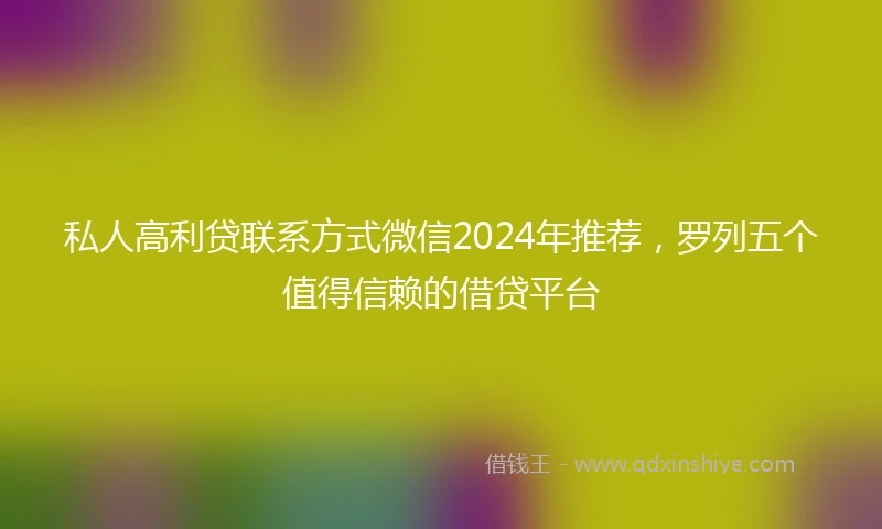 私人高利贷联系方式微信2024年推荐，罗列五个值得信赖的借贷平台