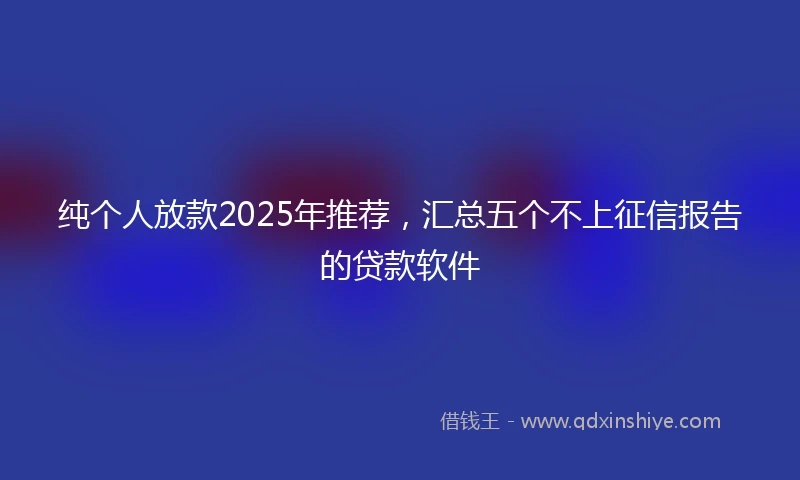 纯个人放款2025年推荐，汇总五个不上征信报告的贷款软件