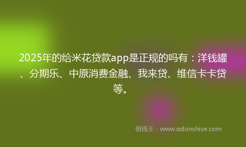 2025年的给米花贷款app是正规的吗有：洋钱罐、分期乐、中原消费金融、我来贷、维信卡卡贷等。