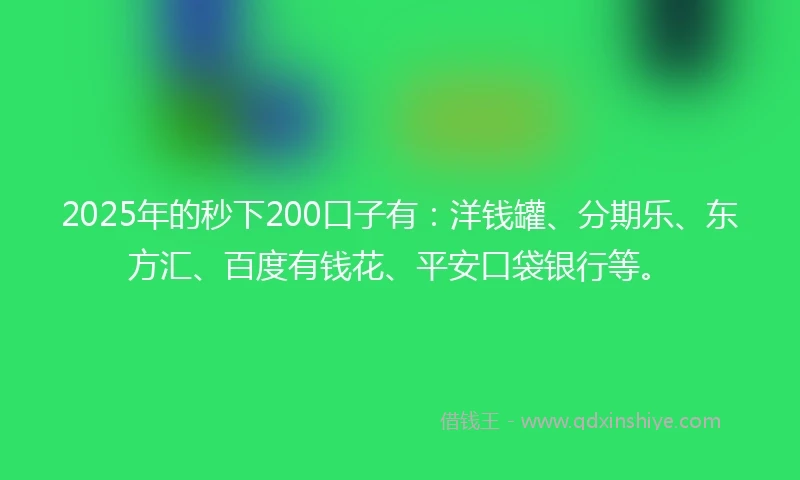 2025年的秒下200口子有：洋钱罐、分期乐、东方汇、百度有钱花、平安口袋银行等。
