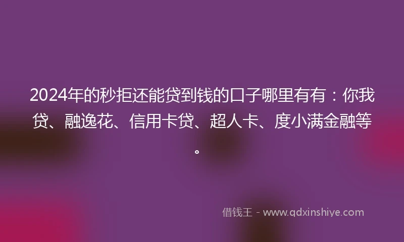 2024年的秒拒还能贷到钱的口子哪里有有：你我贷、融逸花、信用卡贷、超人卡、度小满金融等。