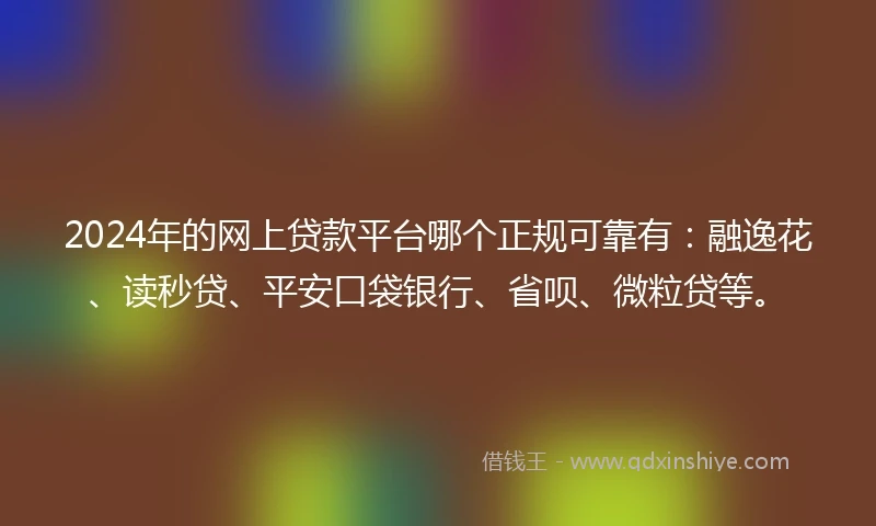 2024年的网上贷款平台哪个正规可靠有：融逸花、读秒贷、平安口袋银行、省呗、微粒贷等。