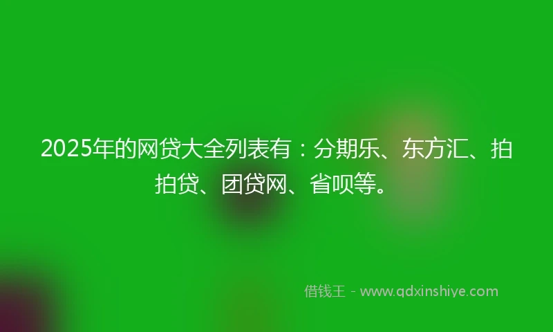 2025年的网贷大全列表有：分期乐、东方汇、拍拍贷、团贷网、省呗等。