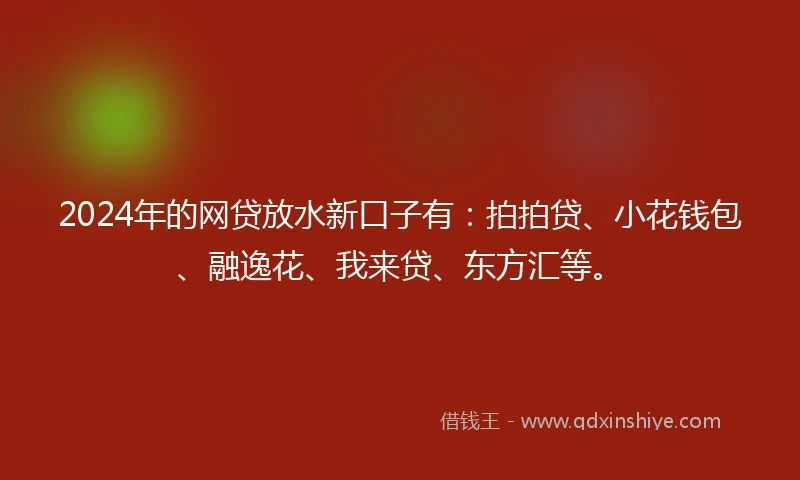 2024年的网贷放水新口子有：拍拍贷、小花钱包、融逸花、我来贷、东方汇等。