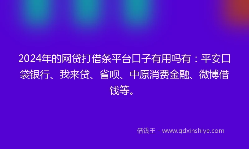 2024年的网贷打借条平台口子有用吗有：平安口袋银行、我来贷、省呗、中原消费金融、微博借钱等。