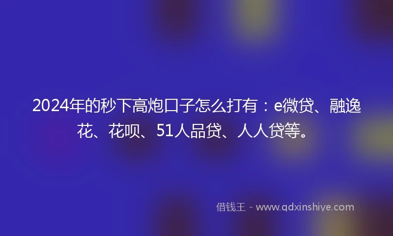 2024年的秒下高炮口子怎么打有：e微贷、融逸花、花呗、51人品贷、人人贷等。