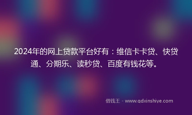 2024年的网上贷款平台好有：维信卡卡贷、快贷通、分期乐、读秒贷、百度有钱花等。