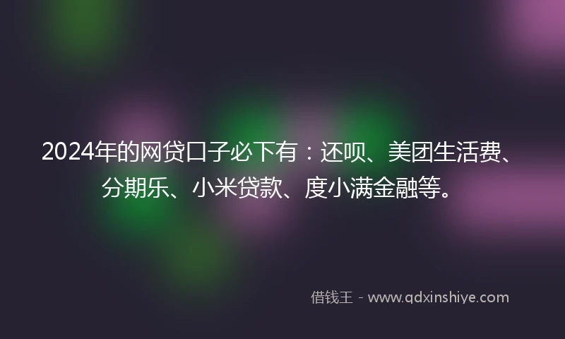 2024年的网贷口子必下有：还呗、美团生活费、分期乐、小米贷款、度小满金融等。