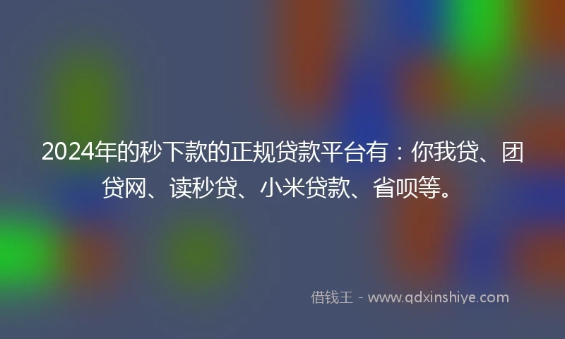 2024年的秒下款的正规贷款平台有：你我贷、团贷网、读秒贷、小米贷款、省呗等。