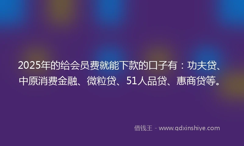 2025年的给会员费就能下款的口子有：功夫贷、中原消费金融、微粒贷、51人品贷、惠商贷等。