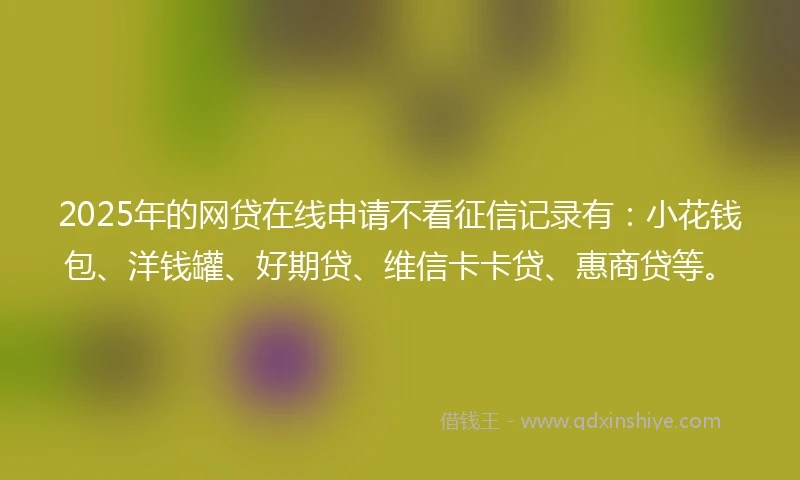 2025年的网贷在线申请不看征信记录有：小花钱包、洋钱罐、好期贷、维信卡卡贷、惠商贷等。