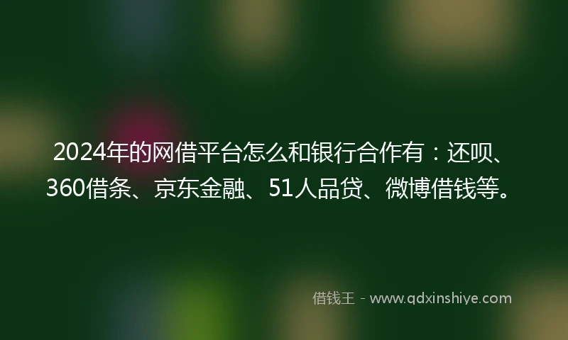 2024年的网借平台怎么和银行合作有：还呗、360借条、京东金融、51人品贷、微博借钱等。