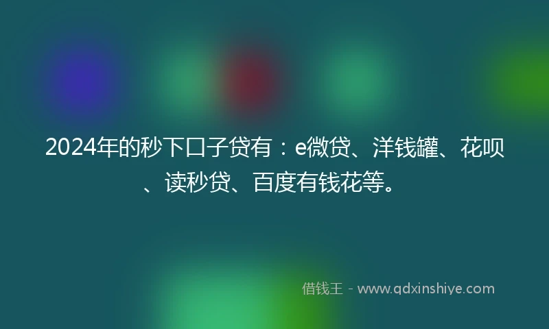 2024年的秒下口子贷有：e微贷、洋钱罐、花呗、读秒贷、百度有钱花等。