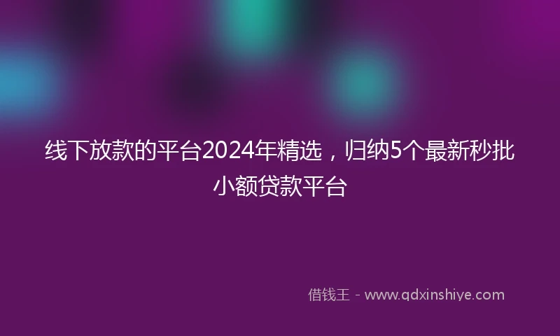 线下放款的平台2024年精选，归纳5个最新秒批小额贷款平台