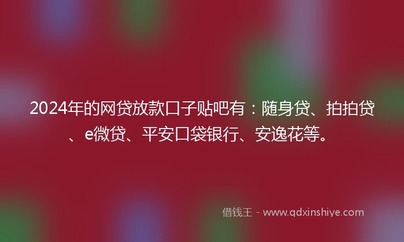 2024年的网贷放款口子贴吧有：随身贷、拍拍贷、e微贷、平安口袋银行、安逸花等。