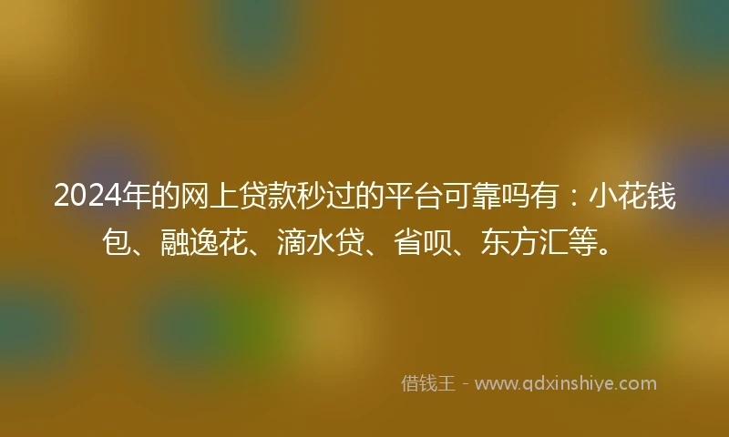 2024年的网上贷款秒过的平台可靠吗有：小花钱包、融逸花、滴水贷、省呗、东方汇等。