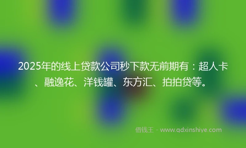 2025年的线上贷款公司秒下款无前期有：超人卡、融逸花、洋钱罐、东方汇、拍拍贷等。