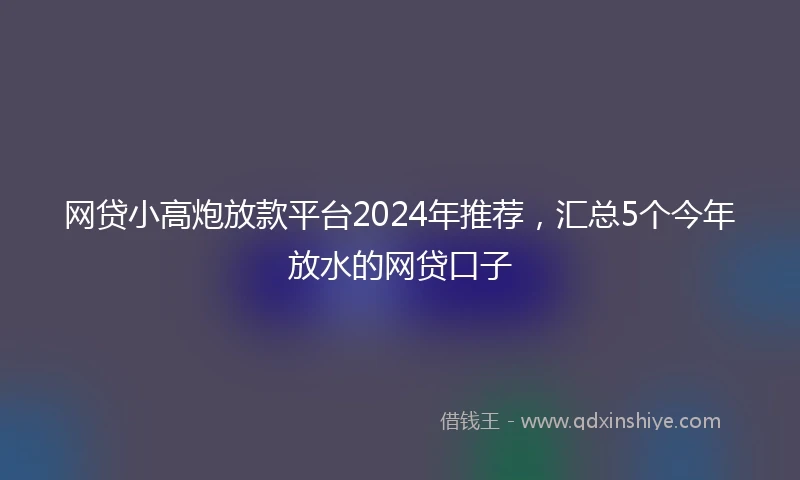 网贷小高炮放款平台2024年推荐，汇总5个今年放水的网贷口子