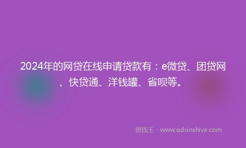 2024年的网贷在线申请贷款有：e微贷、团贷网、快贷通、洋钱罐、省呗等。