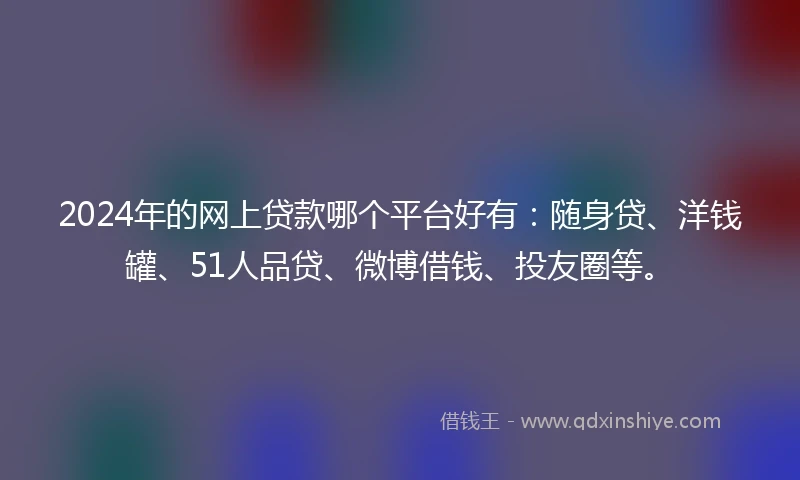 2024年的网上贷款哪个平台好有：随身贷、洋钱罐、51人品贷、微博借钱、投友圈等。