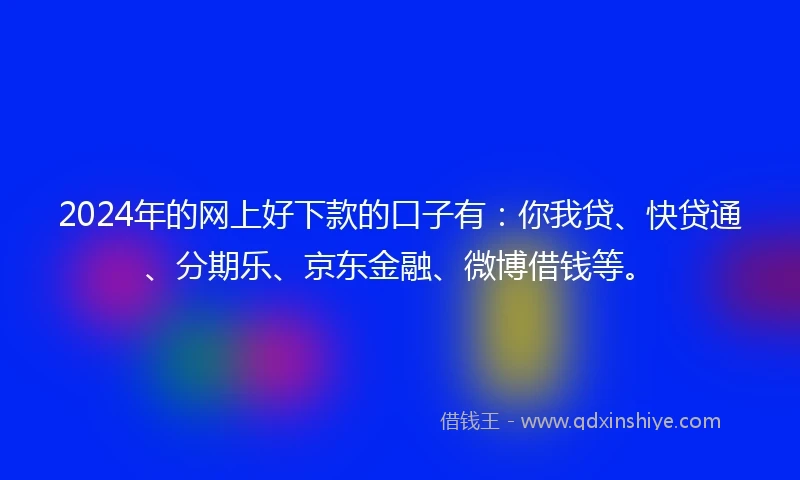 2024年的网上好下款的口子有：你我贷、快贷通、分期乐、京东金融、微博借钱等。