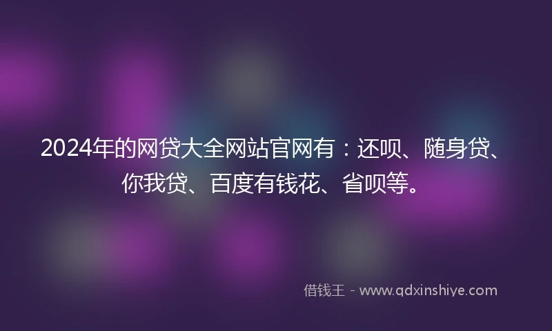 2024年的网贷大全网站官网有：还呗、随身贷、你我贷、百度有钱花、省呗等。