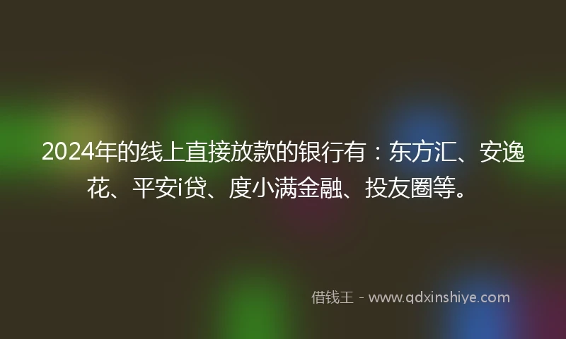2024年的线上直接放款的银行有:东方汇、安逸花、平安i贷、度小满金融、投友圈等。
