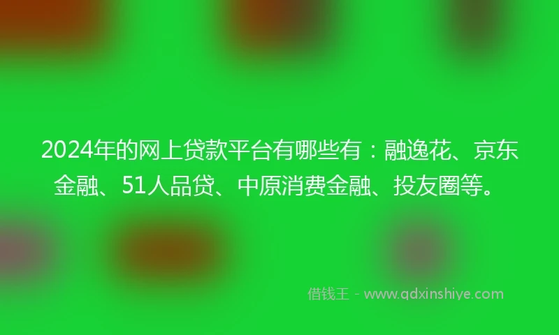 2024年的网上贷款平台有哪些有：融逸花、京东金融、51人品贷、中原消费金融、投友圈等。