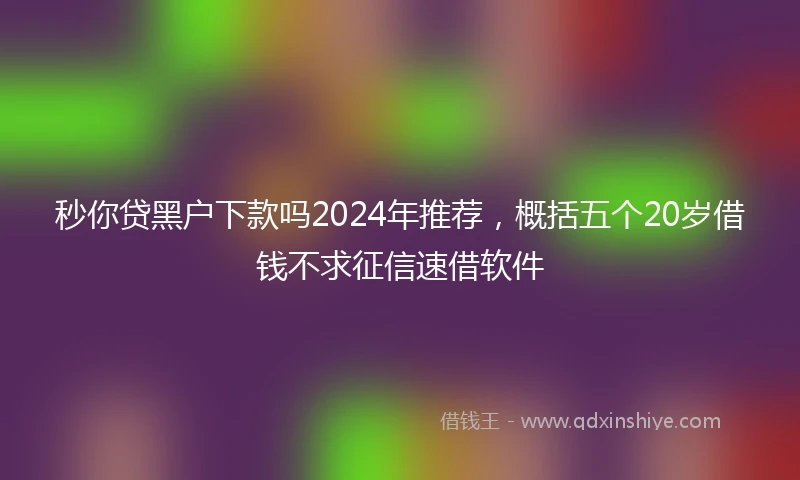秒你贷黑户下款吗2024年推荐，概括五个20岁借钱不求征信速借软件