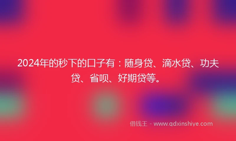 2024年的秒下的口子有：随身贷、滴水贷、功夫贷、省呗、好期贷等。