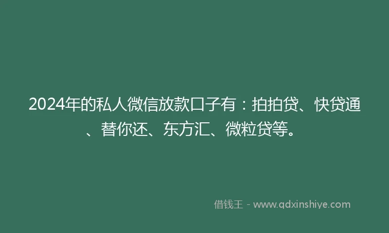 2024年的私人微信放款口子有：拍拍贷、快贷通、替你还、东方汇、微粒贷等。